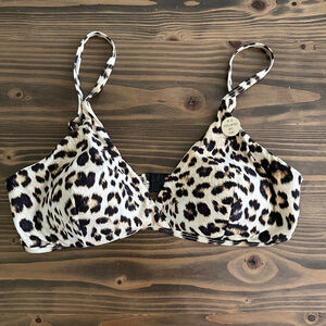 NIPTUCK SWIM Womens Bikini Top Tan/Black Leopard Print B/C cup Triangle Swimwear